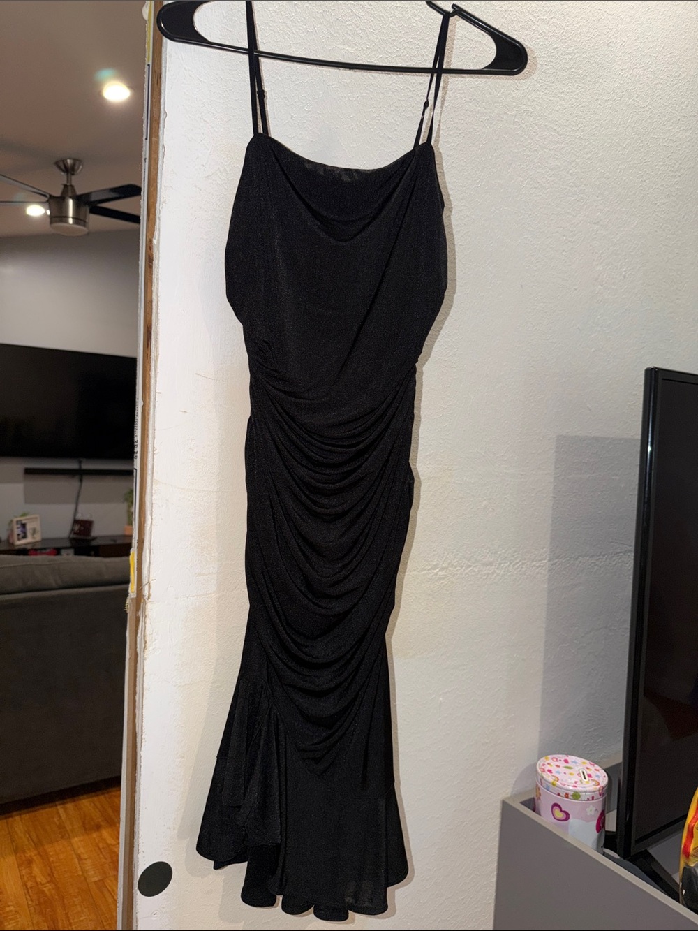 Classic Black Ruched Slip Dress - Elegant Evening Style